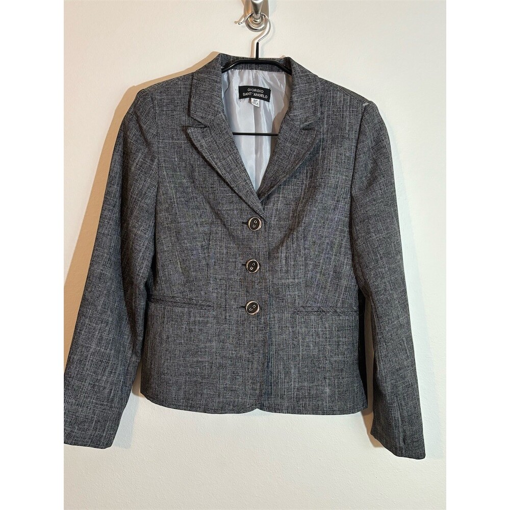 Giorgio Sant'Angelo Blazer Jacket Womens 8P Petite Gray 3-Button Lined